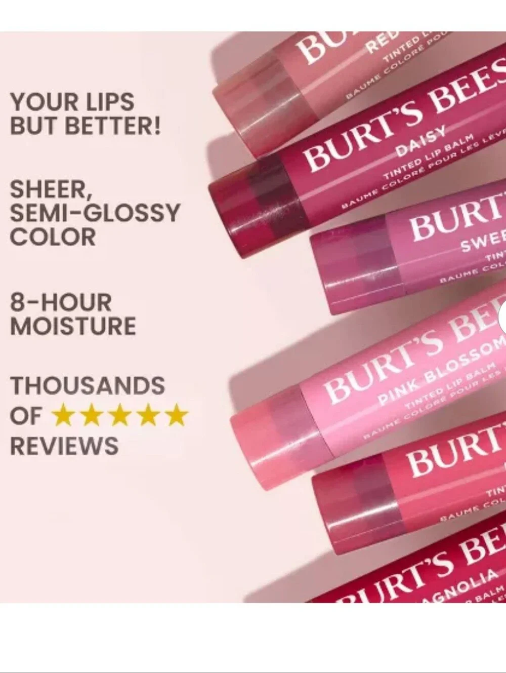Burt's Bees Tinted Lip Balm Duo - Pink Rose (Mini) & Peach Hibiscus (Full Size)